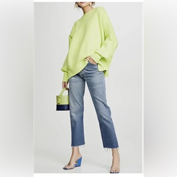 Free People Womens Easy Street Ribbed Knit Tunic Sweater Top Med Citron Green - Picture 8 of 13